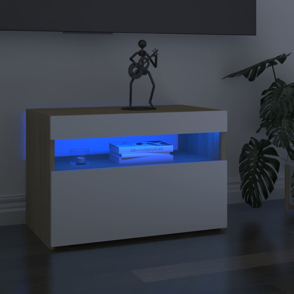 vidaXL Nachttisch mit LED-Leuchten Weiß Sonoma-Eiche 60x35x40cm