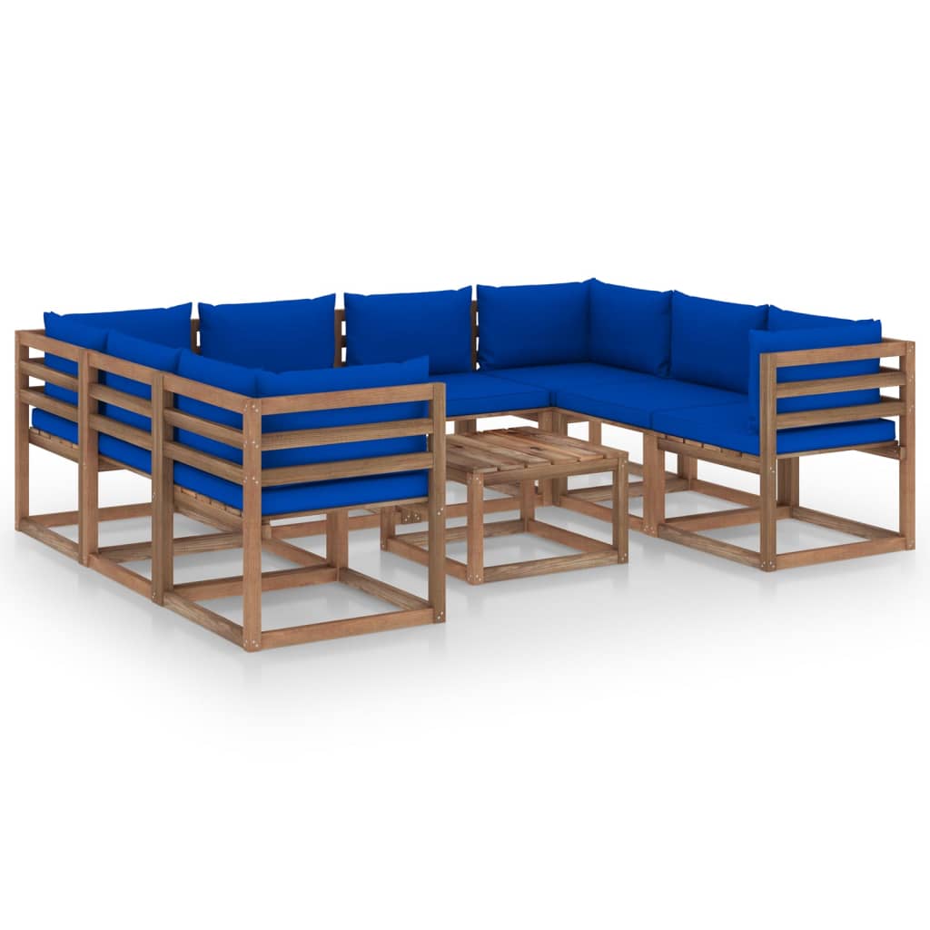vidaXL 9-tlg. Garten-Lounge-Set mit Blauen Kissen