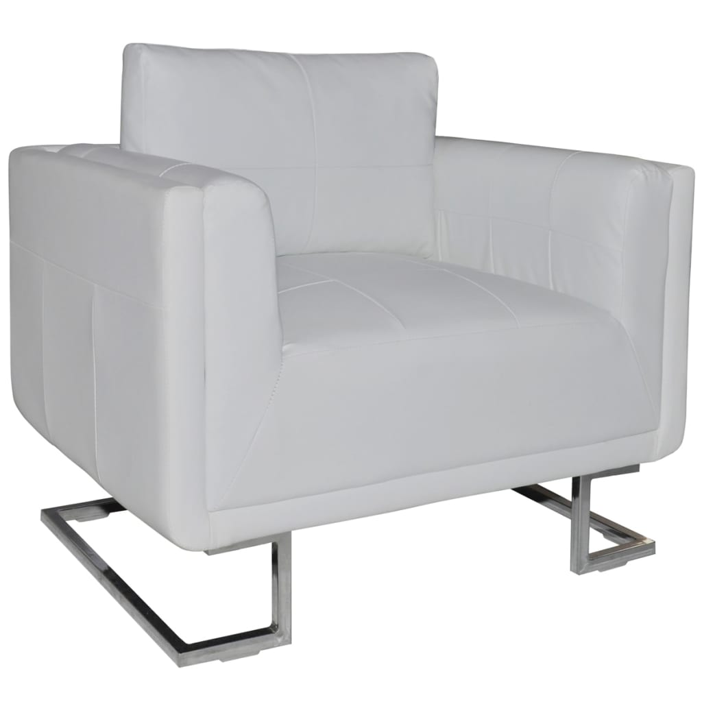 vidaXL Würfel-Sessel mit verchromten Füßen Weiß Kunstleder