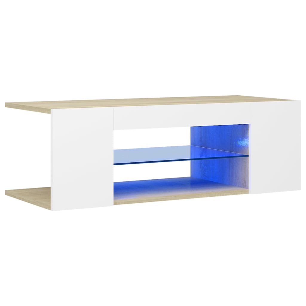 vidaXL TV-Schrank mit LED-Leuchten Weiß Sonoma-Eiche 90x39x30 cm