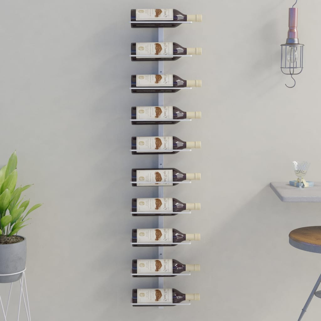 vidaXL Wand-Weinregal für 10 Flaschen Weiß Metall