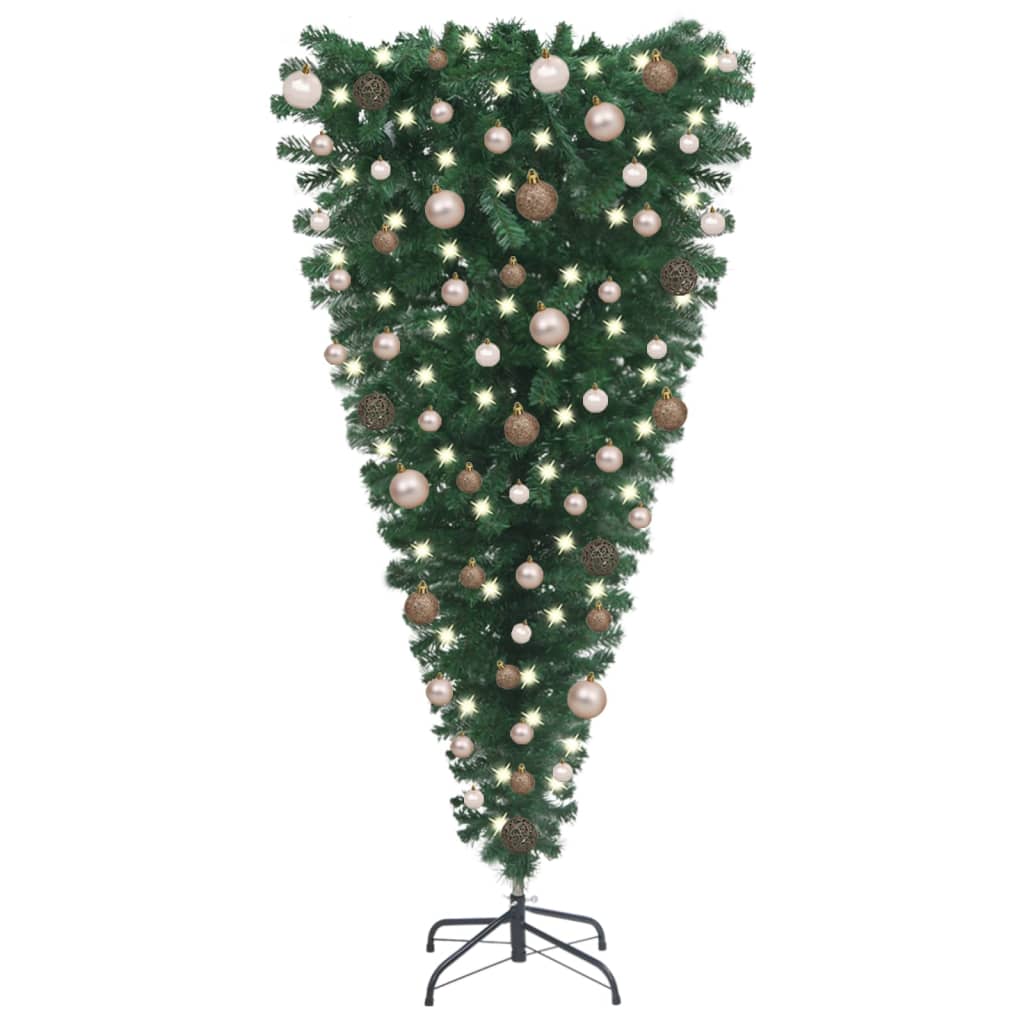 vidaXL Künstlicher Weihnachtsbaum Kopfüber LEDs & Kugeln 180 cm