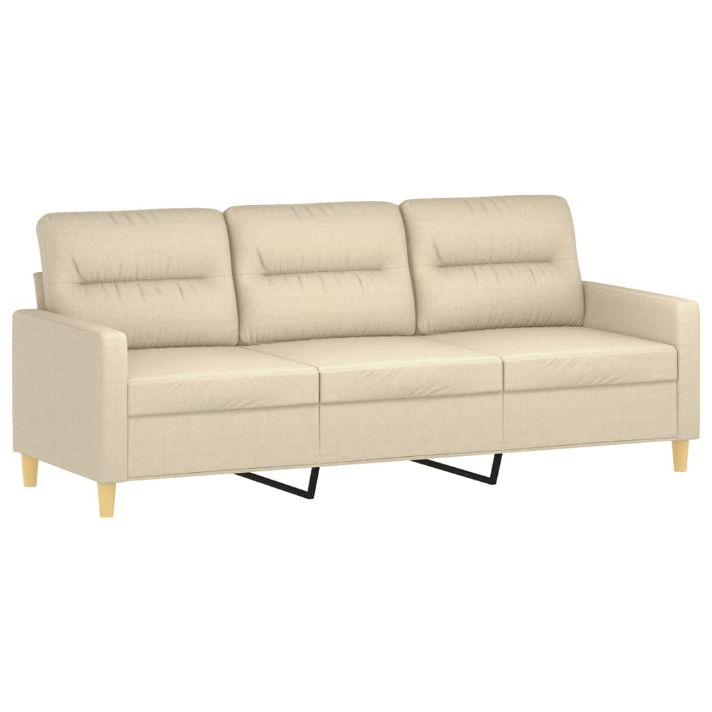 vidaXL 3-Sitzer-Sofa mit Zierkissen Creme 180 cm Stoff