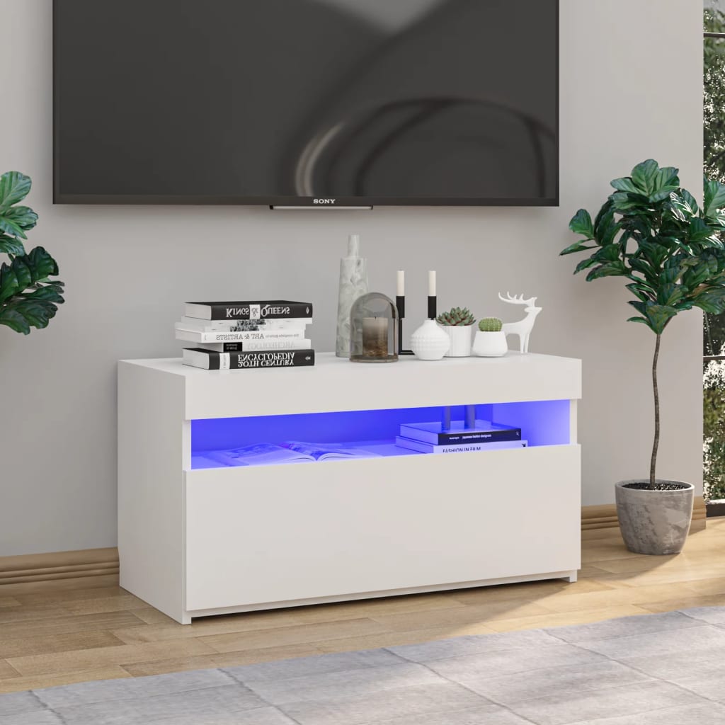 vidaXL TV-Schrank mit LED-Leuchten Weiß 75x35x40 cm