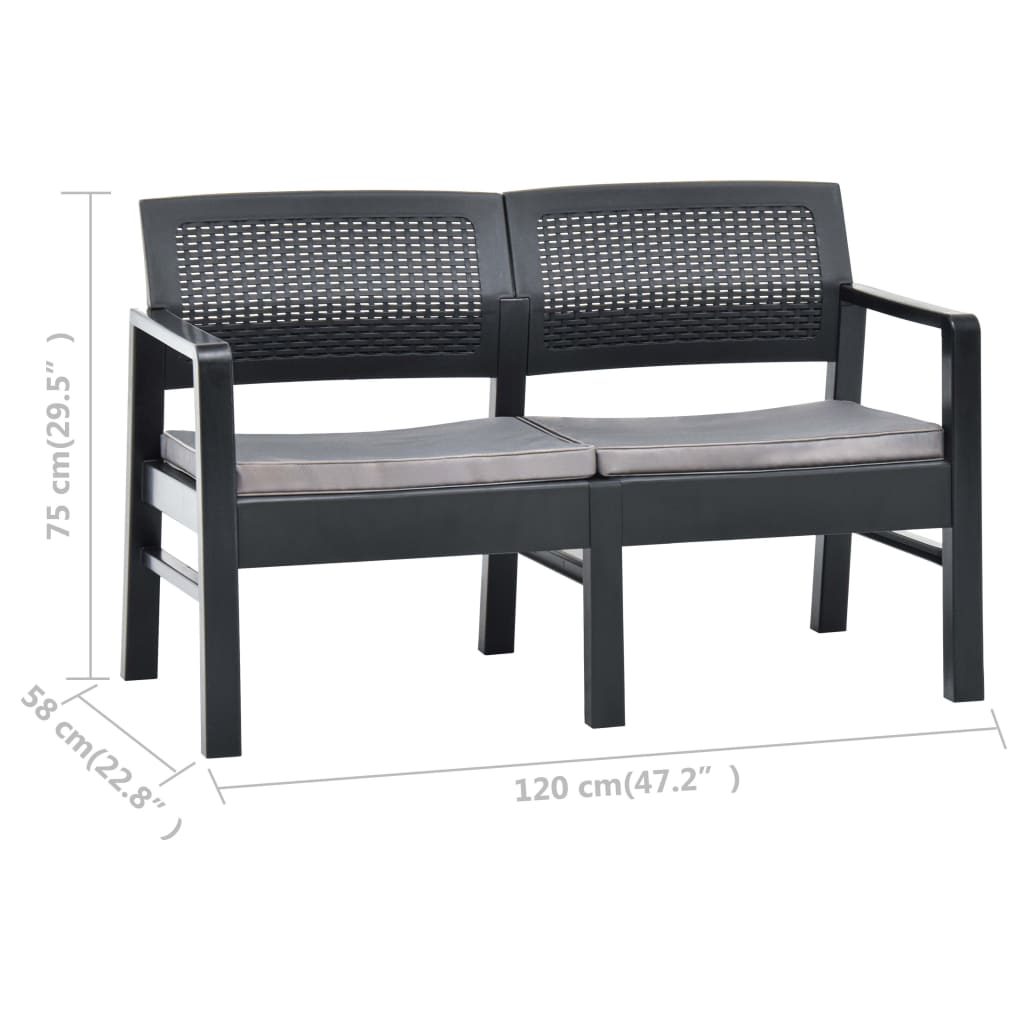 vidaXL 2-Sitzer-Gartenbank mit Auflagen 120 cm Kunststoff Anthrazit