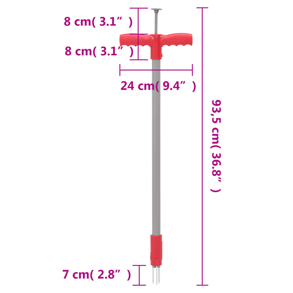 vidaXL Unkrautstecher Rot und Grau 93,5 cm Pulverbeschichteter Stahl