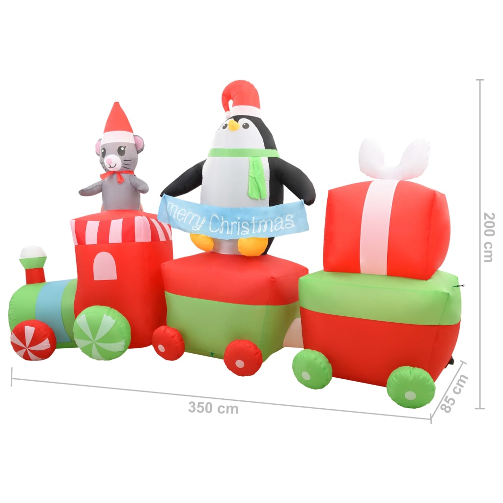vidaXL Aufblasbarer Pinguin und Maus im Zug Weihnachten LED IP44 350cm