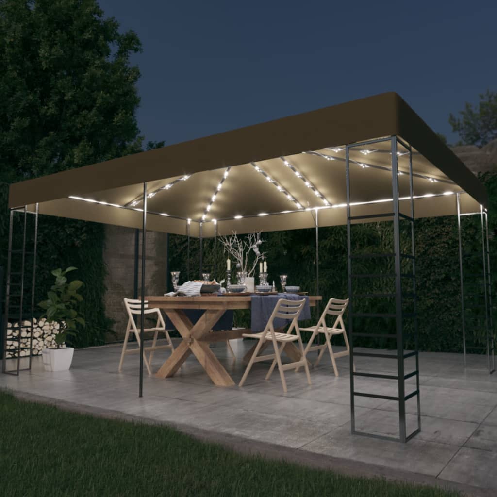 vidaXL Pavillon mit LED-Lichterkette 3x4 m Taupe