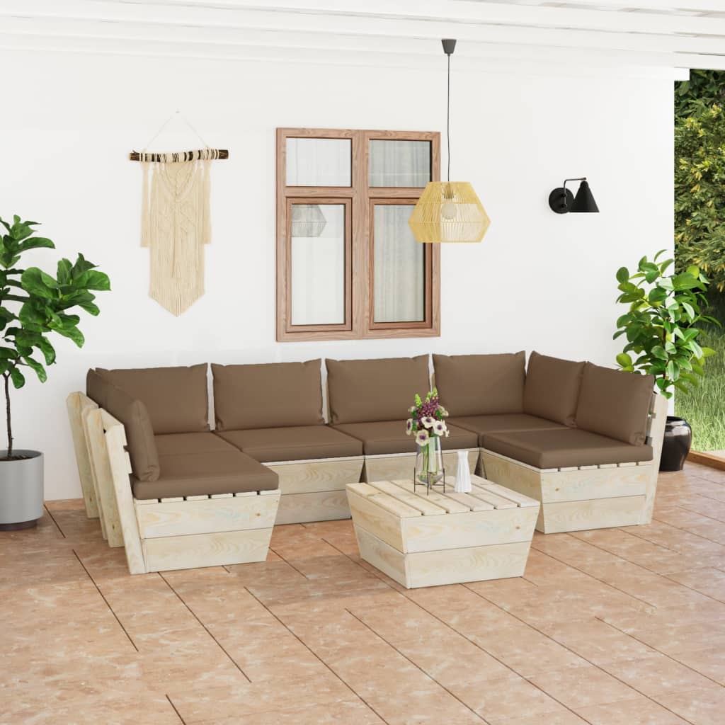 vidaXL 7-tlg. Garten-Sofagarnitur aus Paletten mit Kissen Fichtenholz