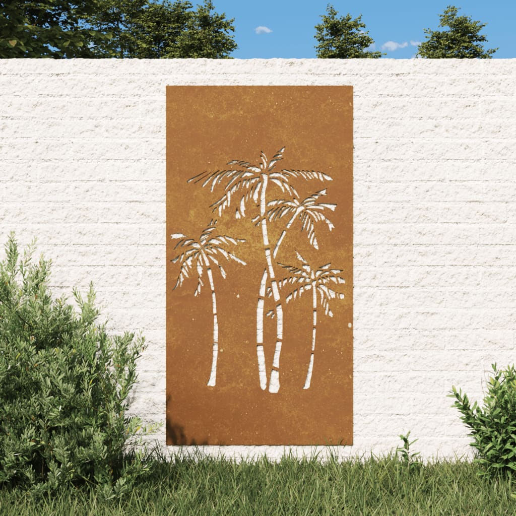 vidaXL Garten-Wanddeko 105x55 cm Cortenstahl Palmen-Design