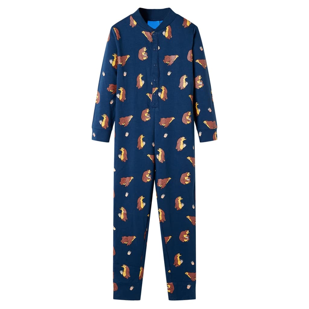 Kinder-Schlafanzug Einteiler Jeansblau 128