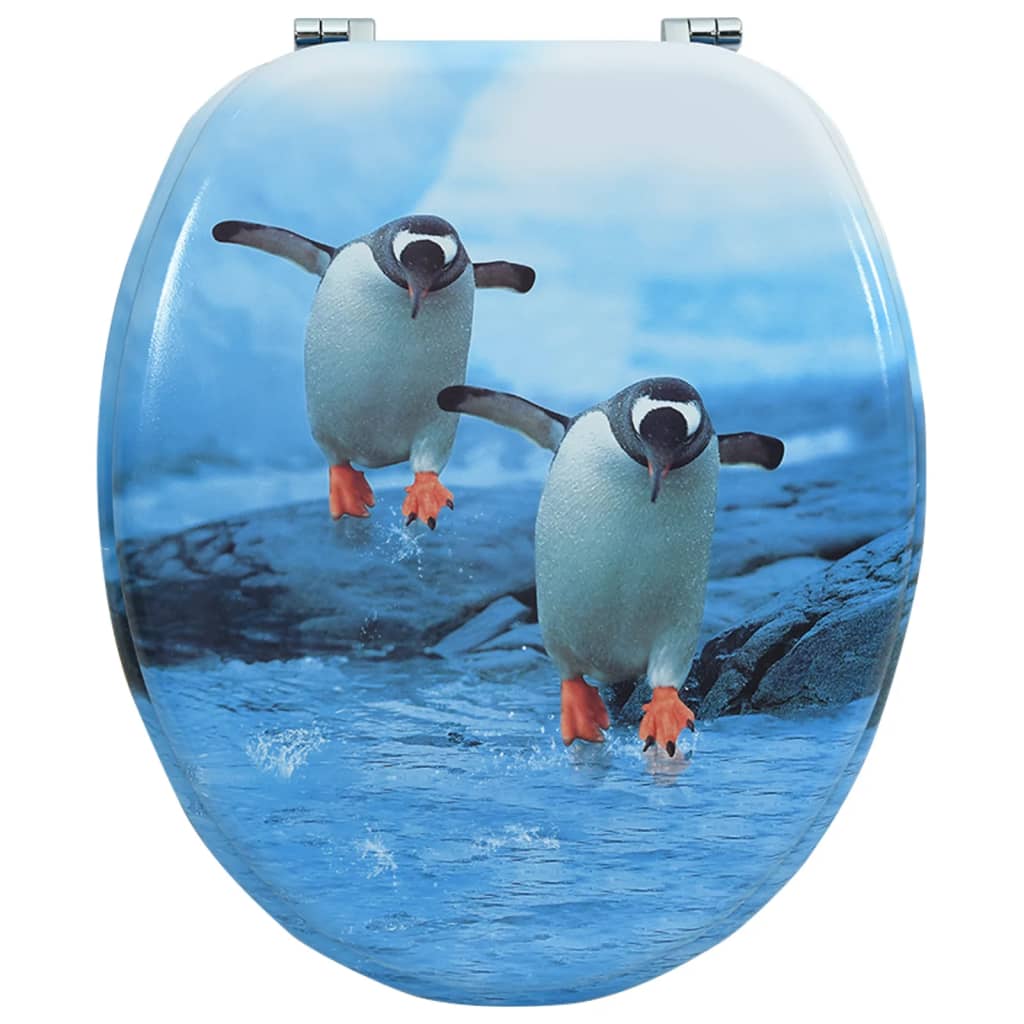 vidaXL Toilettensitz mit Deckel MDF Pinguin-Design