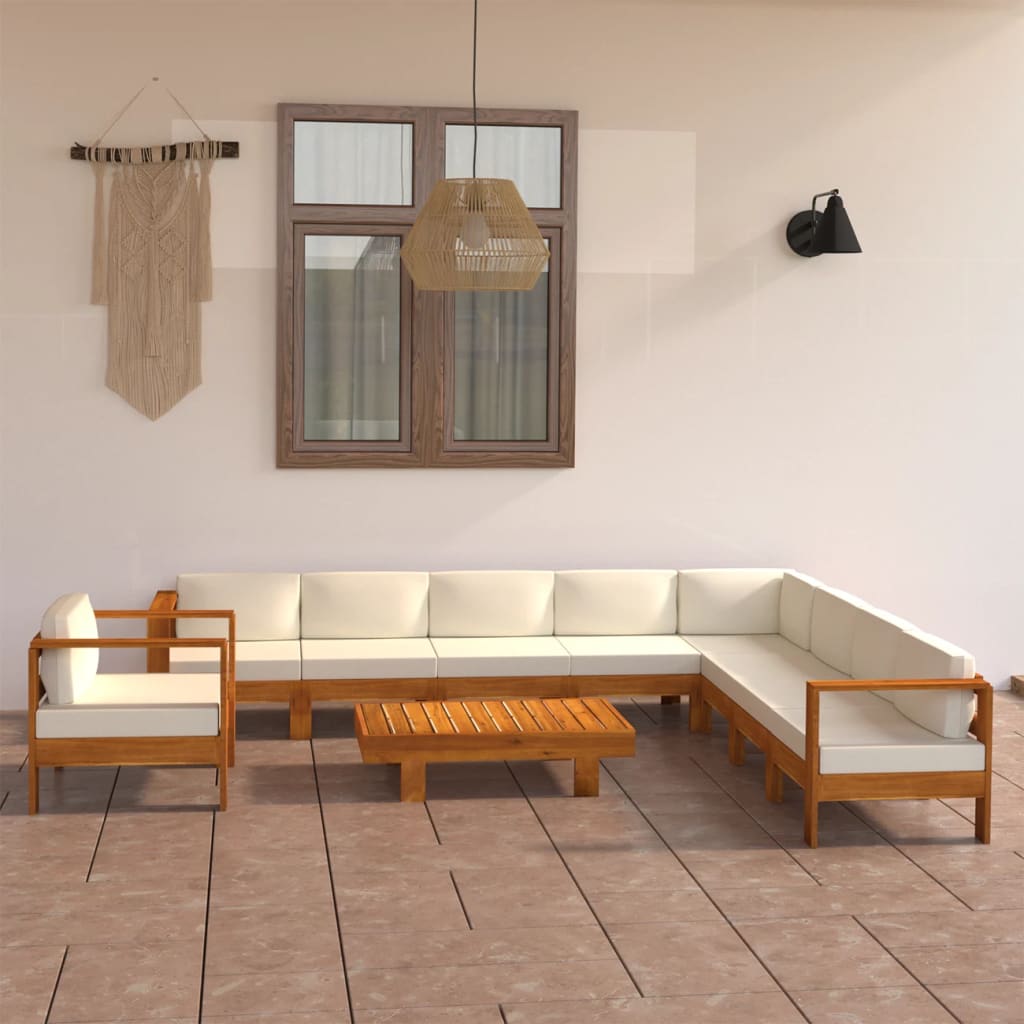 vidaXL 10-tlg. Garten-Lounge-Set mit Creme Auflagen Massivholz Akazie
