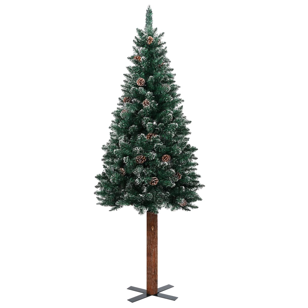vidaXL Weihnachtsbaum Schlank mit Beleuchtung & Schnee Echtholz 210 cm