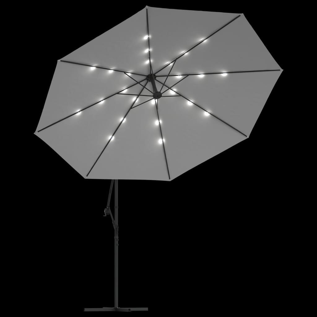 vidaXL Ampelschirm mit LED-Leuchten und Metall-Mast 350 cm Sandfarben
