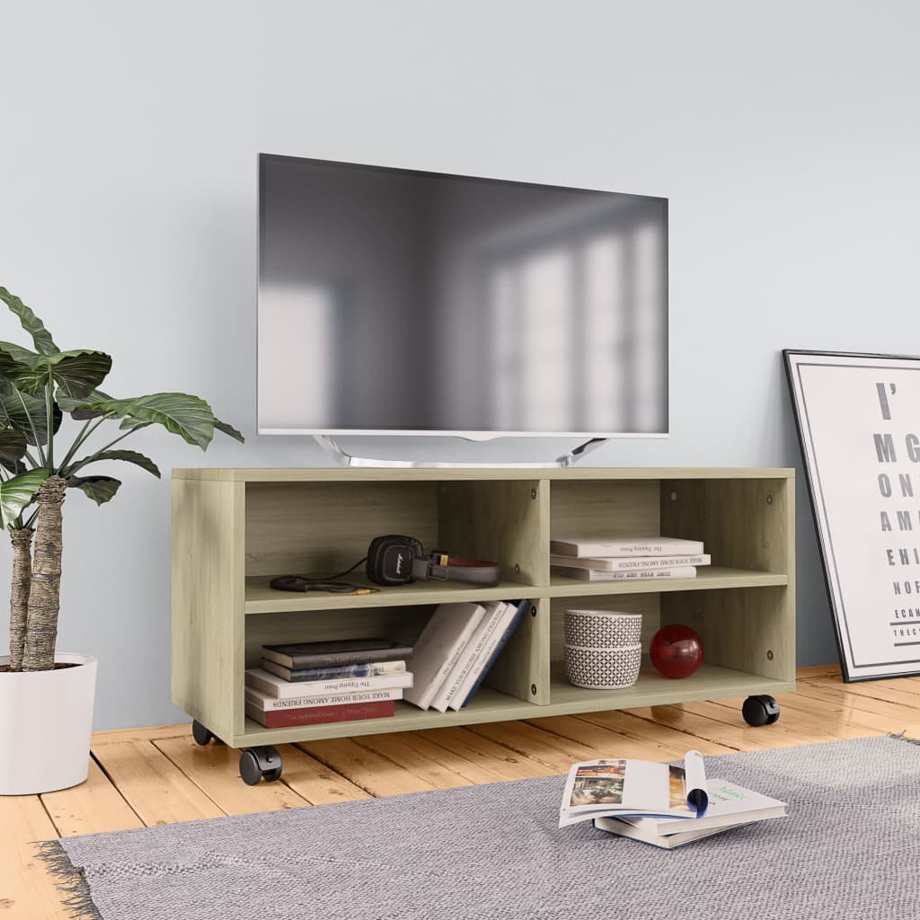 vidaXL TV-Schrank mit Rollen Sonoma-Eiche 90×35×35 cm Spanplatte
