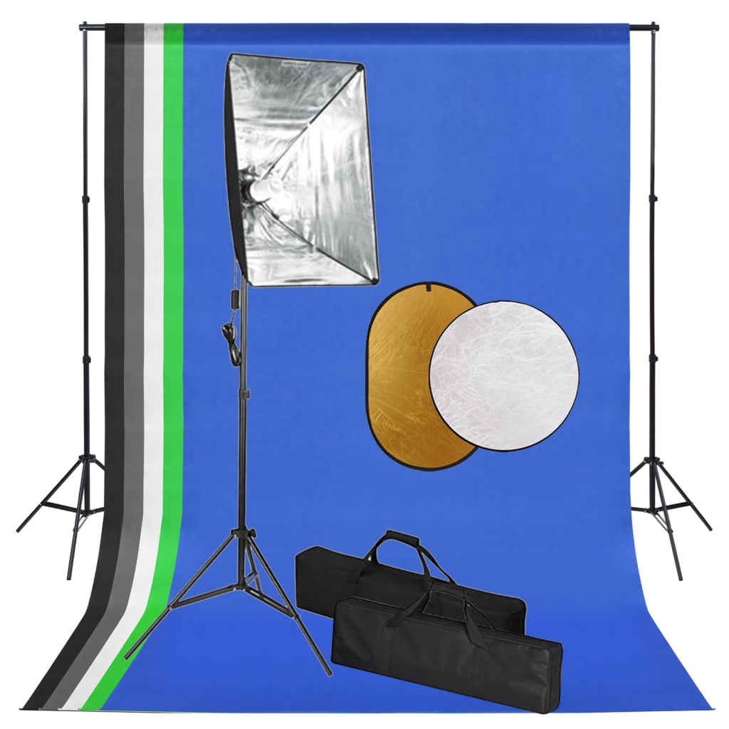 vidaXL Fotostudio-Set mit Softbox-Lampen, Hintergrund und Reflektor