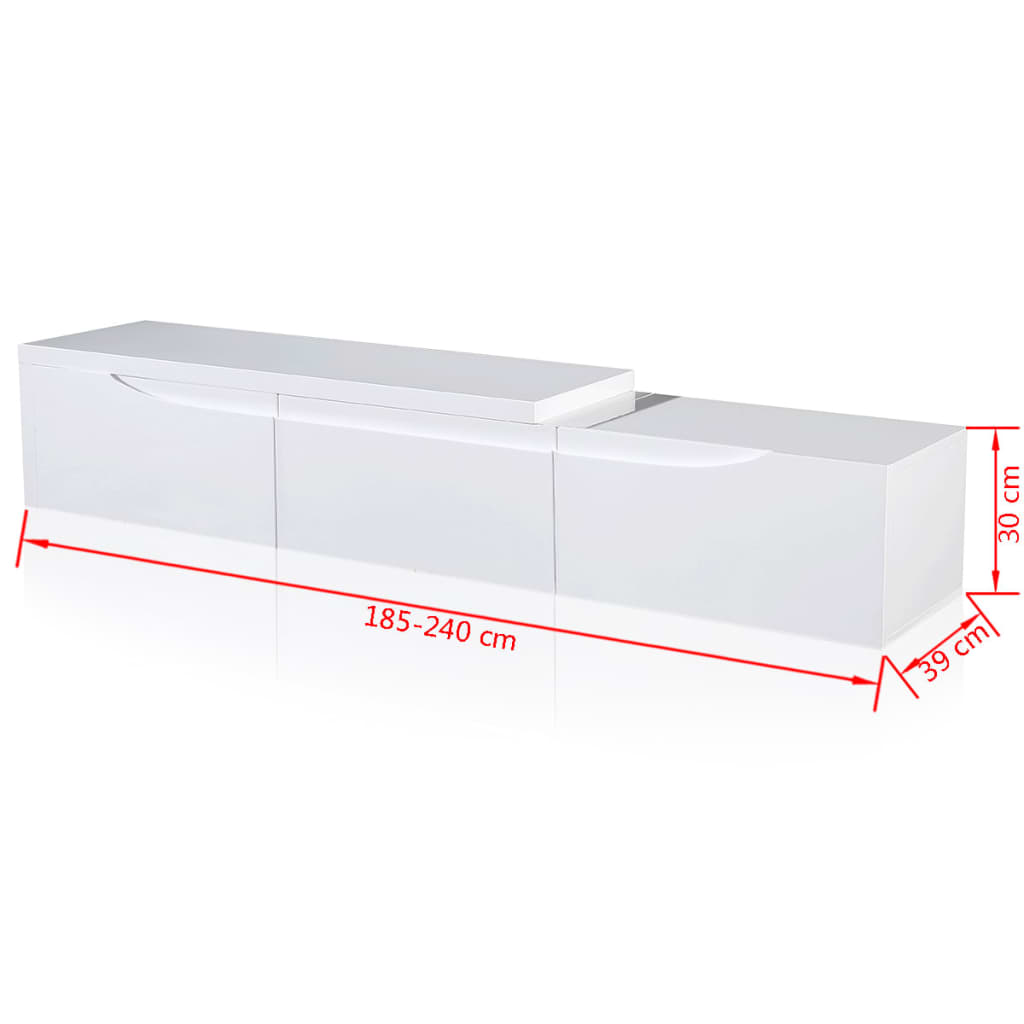 TV Tisch hochglanz weiß ausziehbar 240 cm