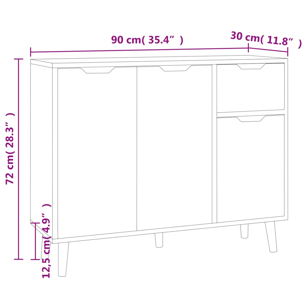 vidaXL Sideboard Hochglanz-Weiß 90x30x72 cm Holzwerkstoff