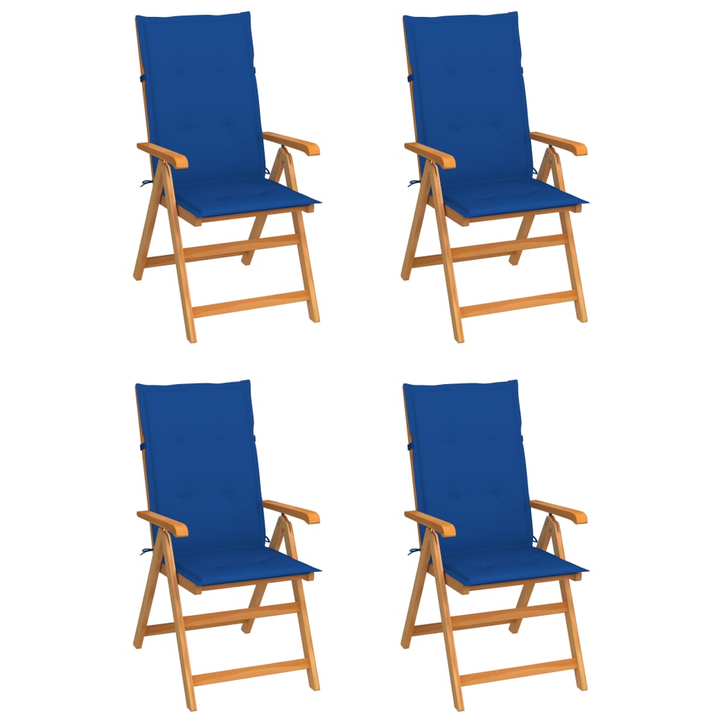 vidaXL Gartenstühle 4 Stk. mit Königsblauen Kissen Massivholz Teak