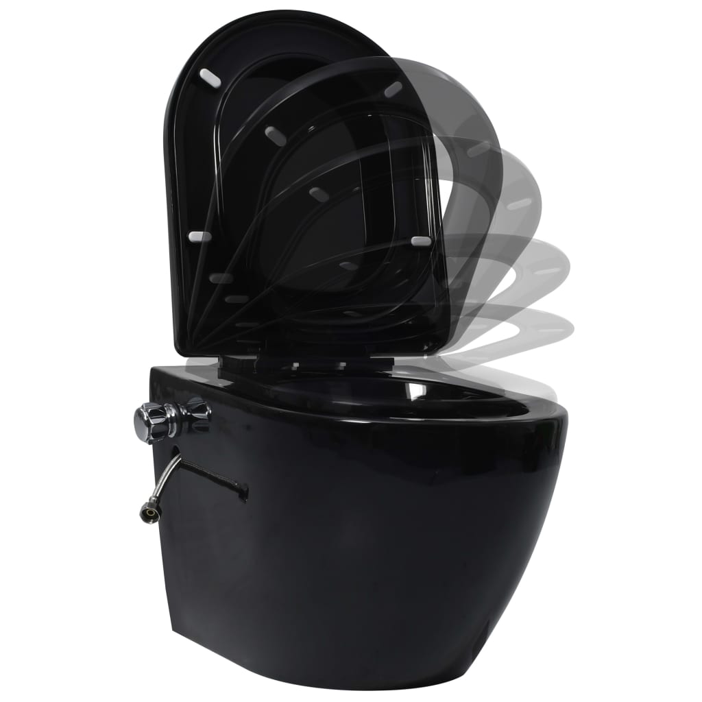 vidaXL Wand-WC ohne Spülrand mit Einbau-Spülkasten Keramik Schwarz