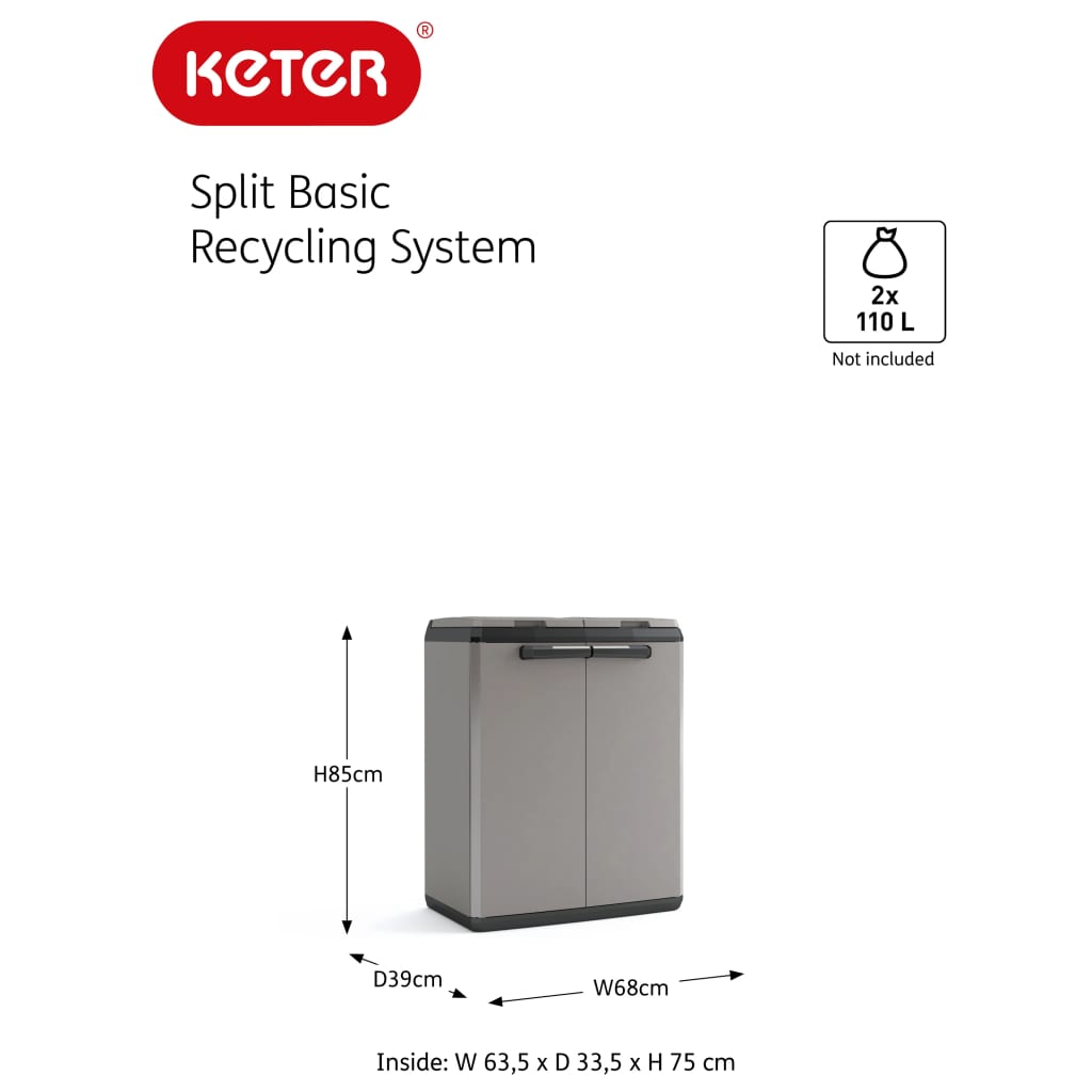 Keter Recycling-Schrank Split Basic Grau und Schwarz 85 cm