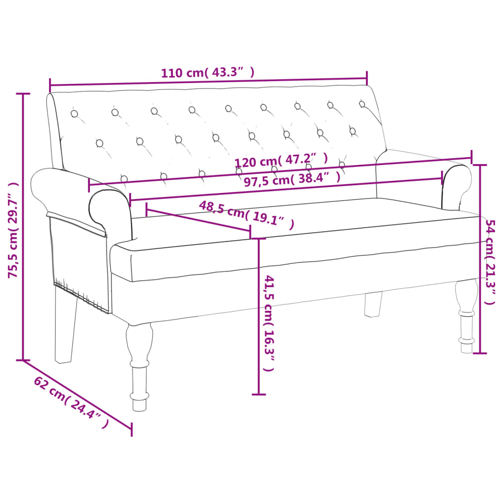 vidaXL Sitzbank mit Rückenlehne Dunkelgrau 120x62x75,5 cm Stoff