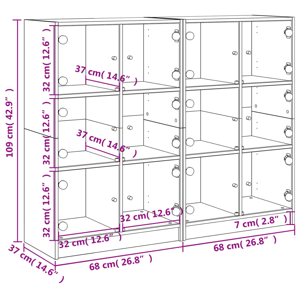 vidaXL Bücherregal mit Türen Betongrau 136x37x109 cm Holzwerkstoff