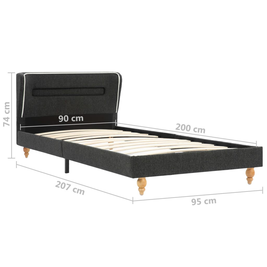 vidaXL Bett mit LED und Matratze Dunkelgrau Sackleinen 90 x 200 cm