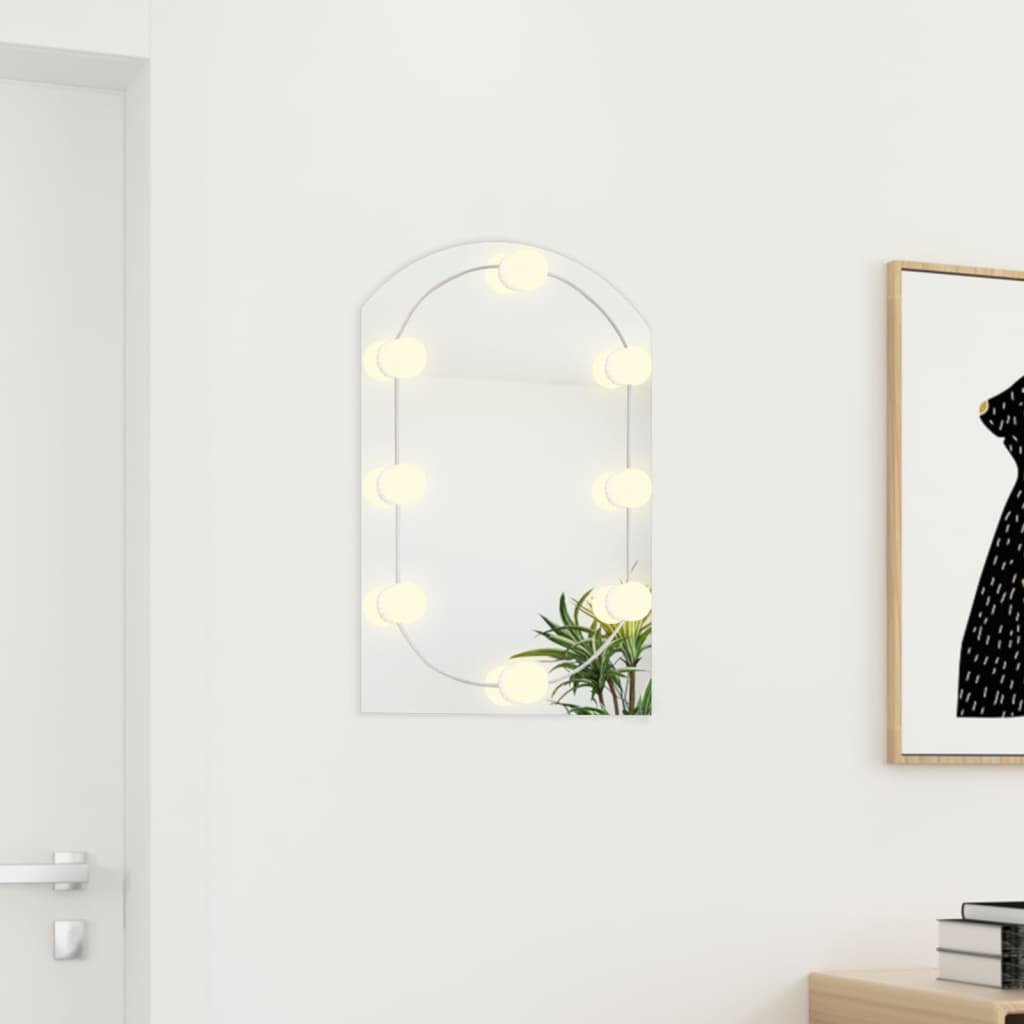 vidaXL Spiegel mit LED-Leuchten 60x40 cm Glas Bogenförmig