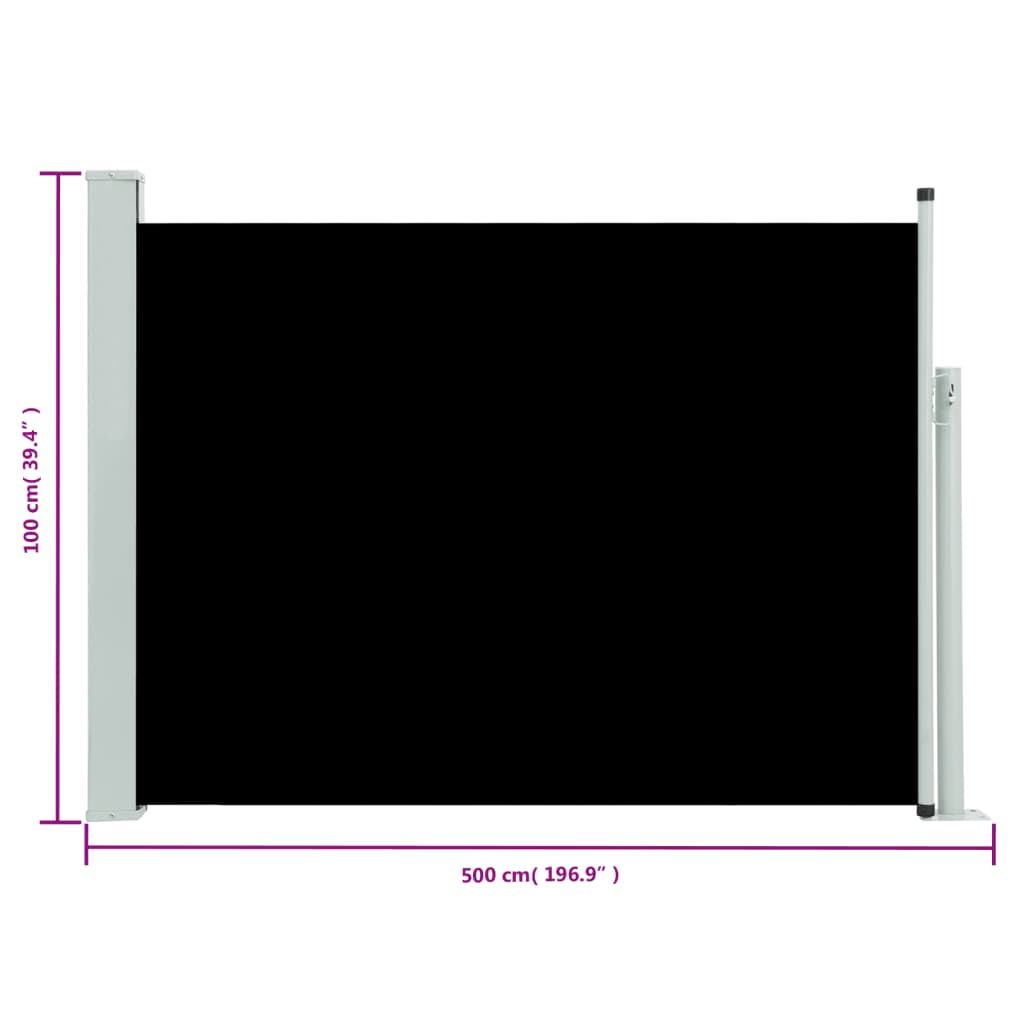 vidaXL Ausziehbare Seitenmarkise 100×500 cm Schwarz