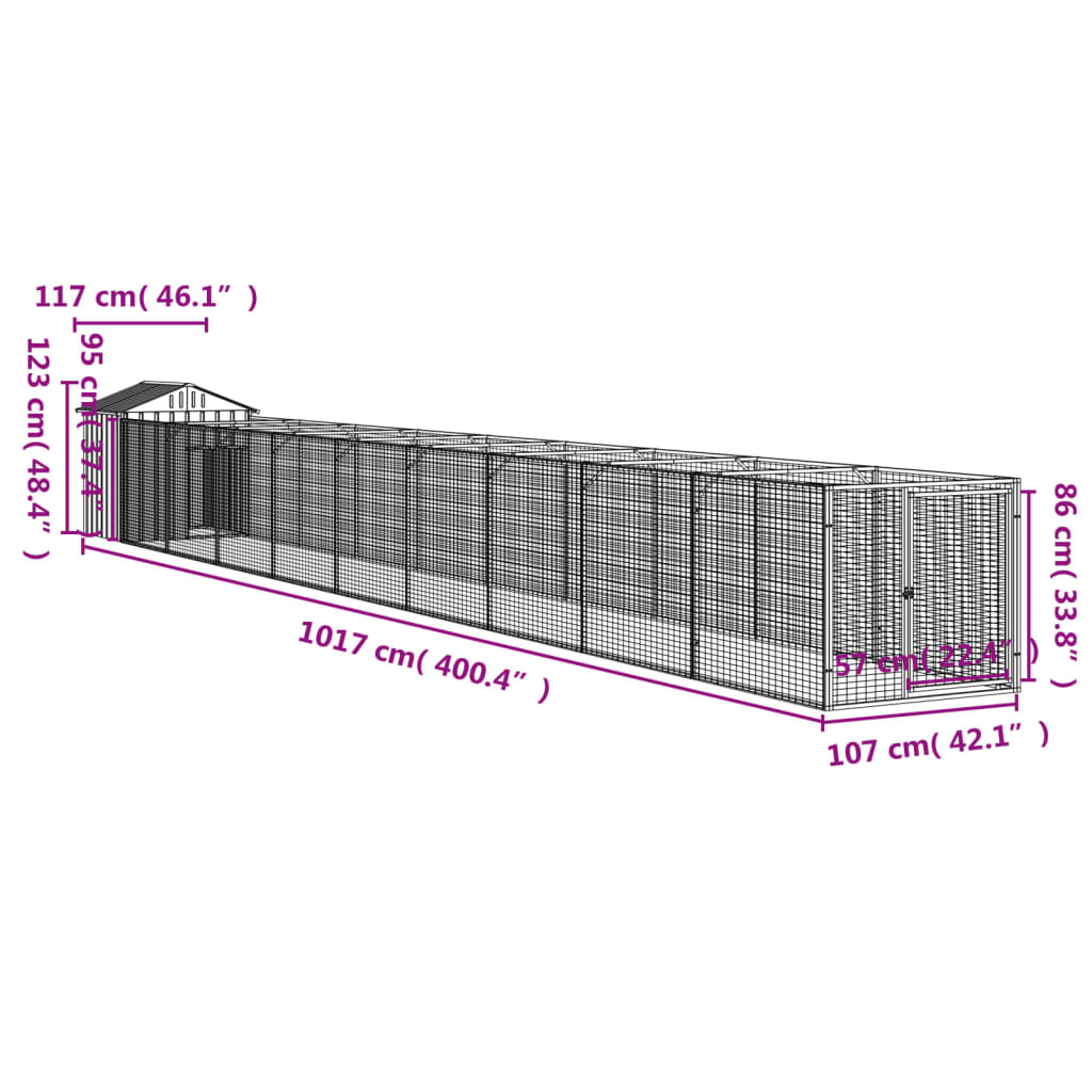 vidaXL Hundehütte mit Dach Hellgrau 117x1017x123 cm Verzinkter Stahl