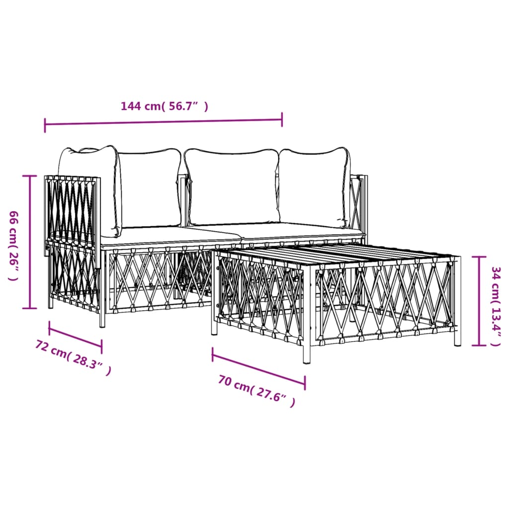 vidaXL 3-tlg. Garten-Lounge-Set mit Kissen Weiß Stahl