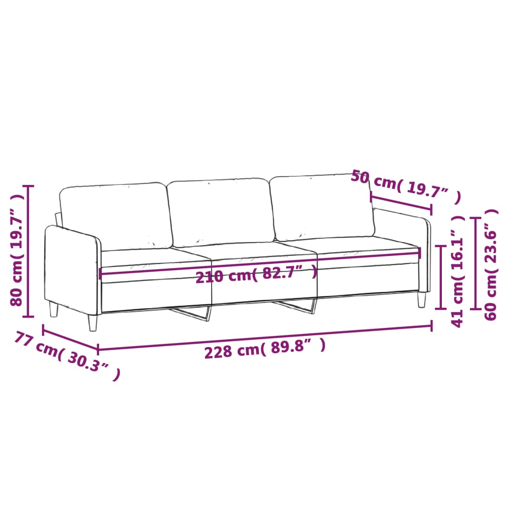 vidaXL 3-Sitzer-Sofa Dunkelgrau 210 cm Samt