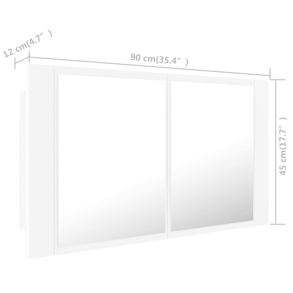 vidaXL LED-Bad-Spiegelschrank Weiß 90x12x45 cm Acryl