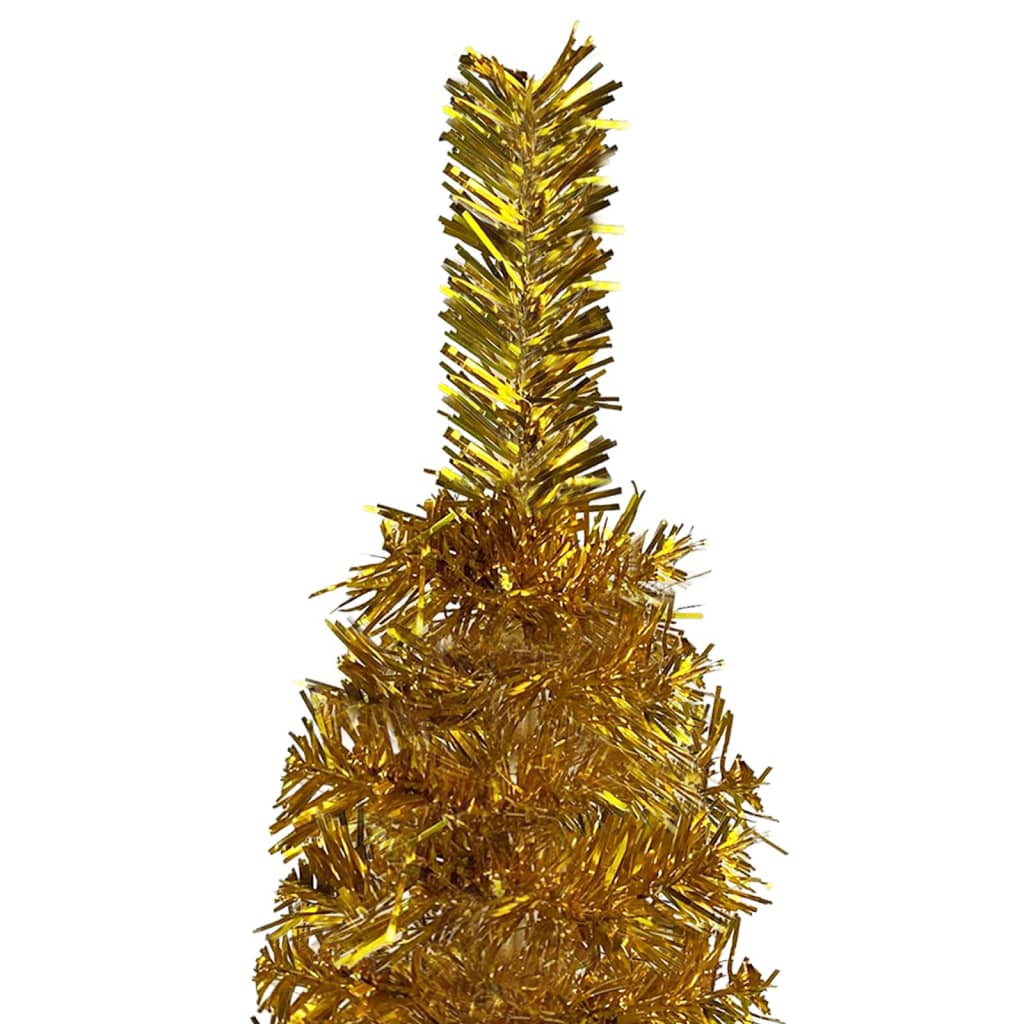 vidaXL Weihnachtsbaum Schlank mit LEDs & Kugeln Golden 180 cm