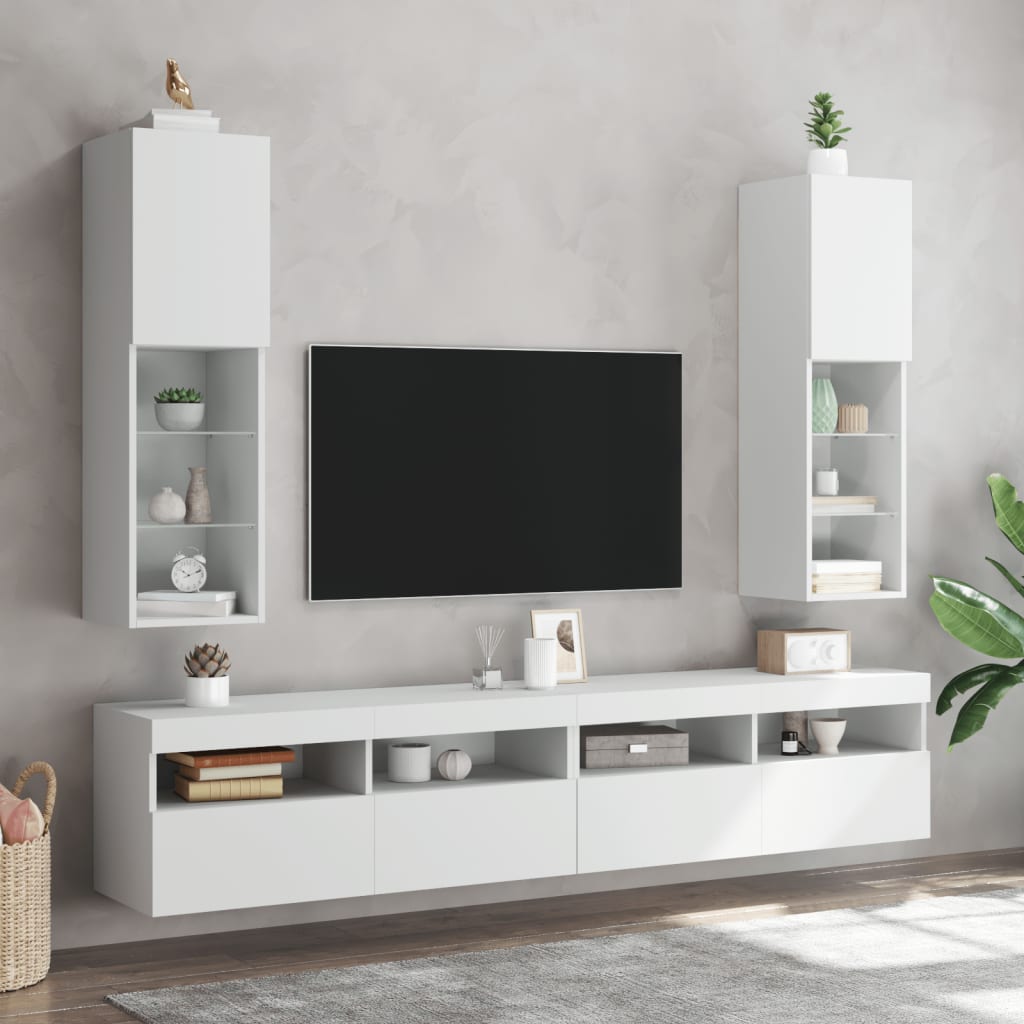 vidaXL TV-Schrank mit LED-Leuchten Weiß 30,5x30x102 cm