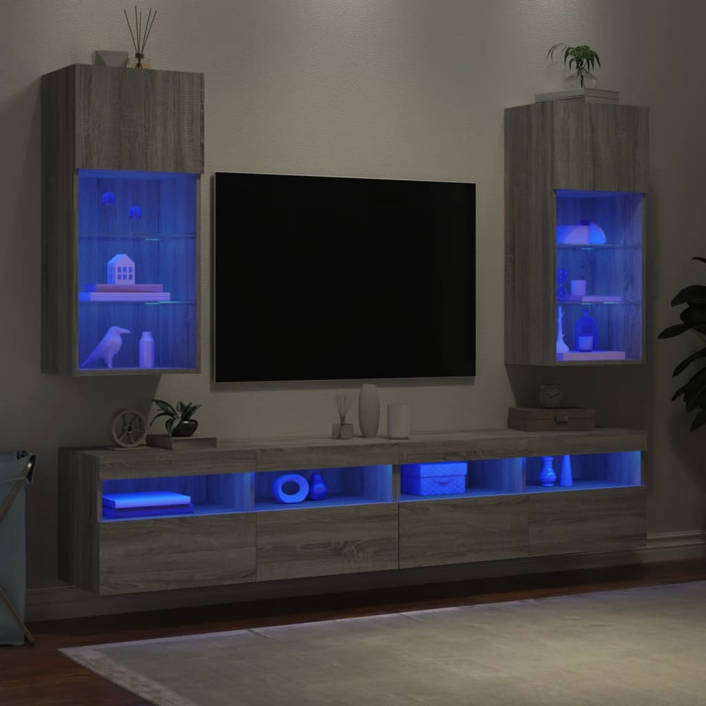 vidaXL TV-Schränke mit LED-Leuchten 2 Stk. Grau Sonoma 40,5x30x90 cm