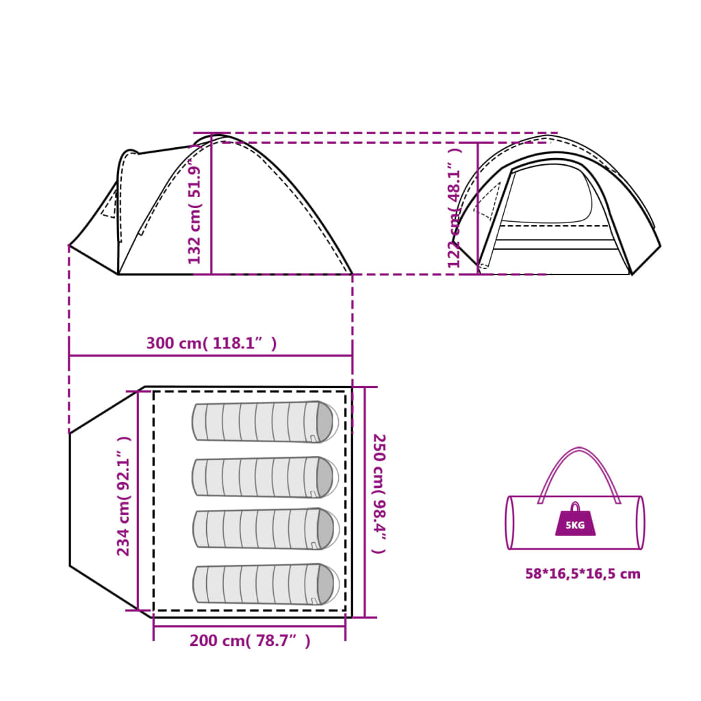 vidaXL Kuppel-Campingzelt 4 Personen Weiß Dunkel Wasserdicht