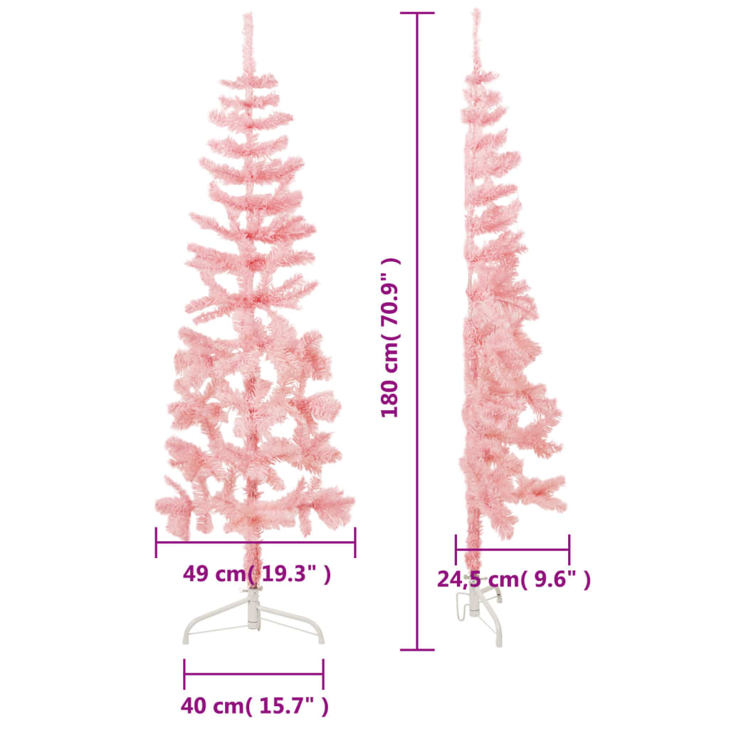vidaXL Künstlicher Halb-Weihnachtsbaum mit Ständer Schlank Rosa 180 cm