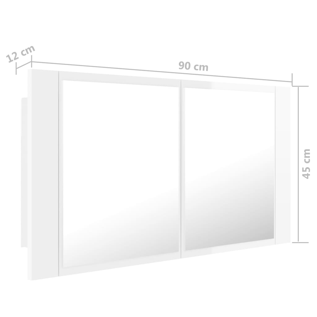 vidaXL LED-Bad-Spiegelschrank Hochglanz-Weiß 90x12x45 cm Acryl