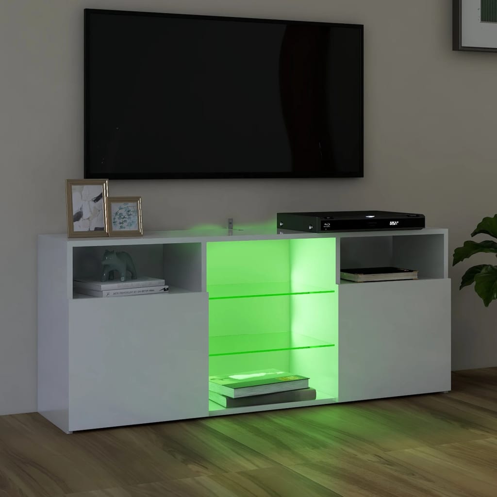 vidaXL TV-Schrank mit LED-Leuchten Hochglanz-Weiß 120x30x50 cm