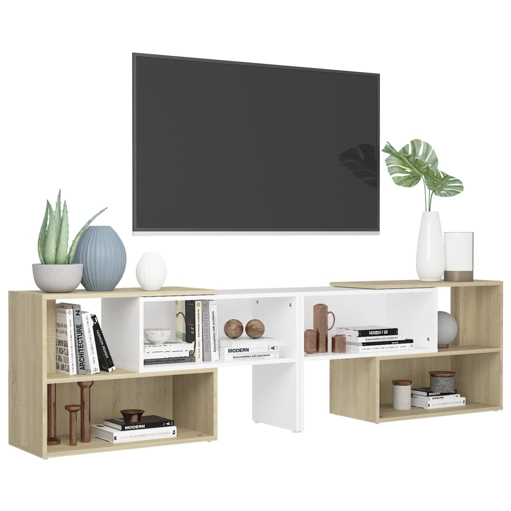 vidaXL TV-Schrank Weiß und Sonoma-Eiche 149x30x52 cm Holzwerkstoff