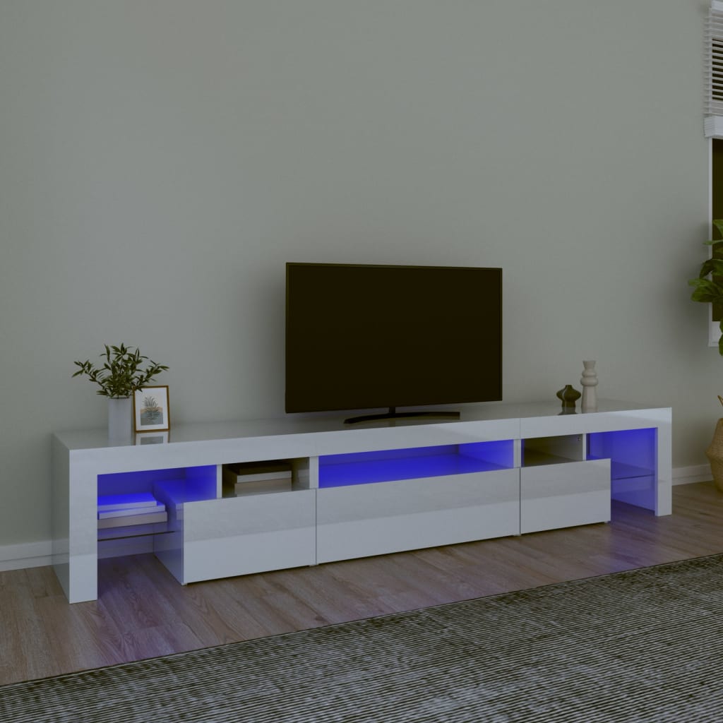 vidaXL TV-Schrank mit LED-Leuchten Hochglanz-Weiß 215x36,5x40 cm