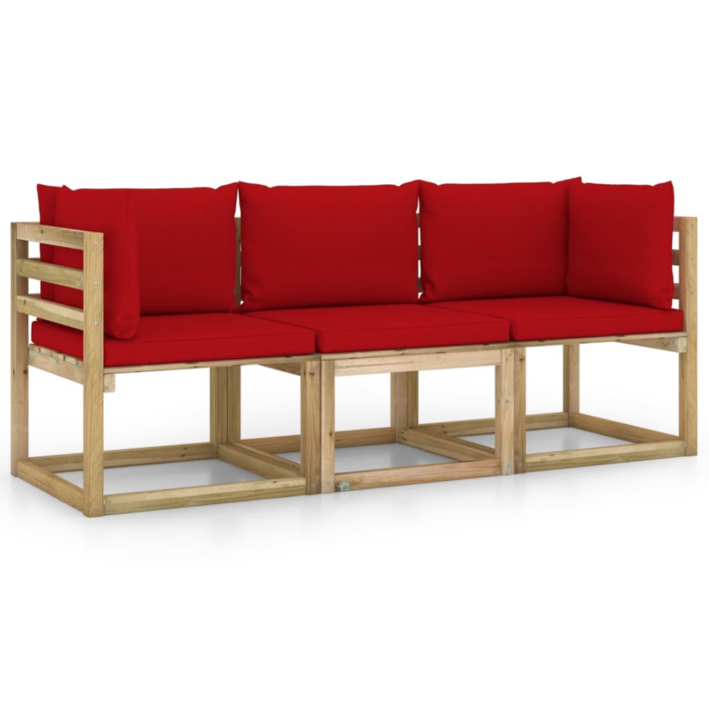 vidaXL 3-Sitzer-Gartensofa mit Roten Kissen