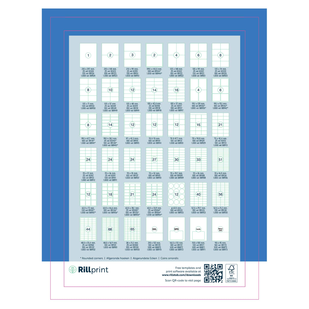 rillprint Selbstklebende Aufkleber Etiketten 105x74 mm 500 Blatt Weiß