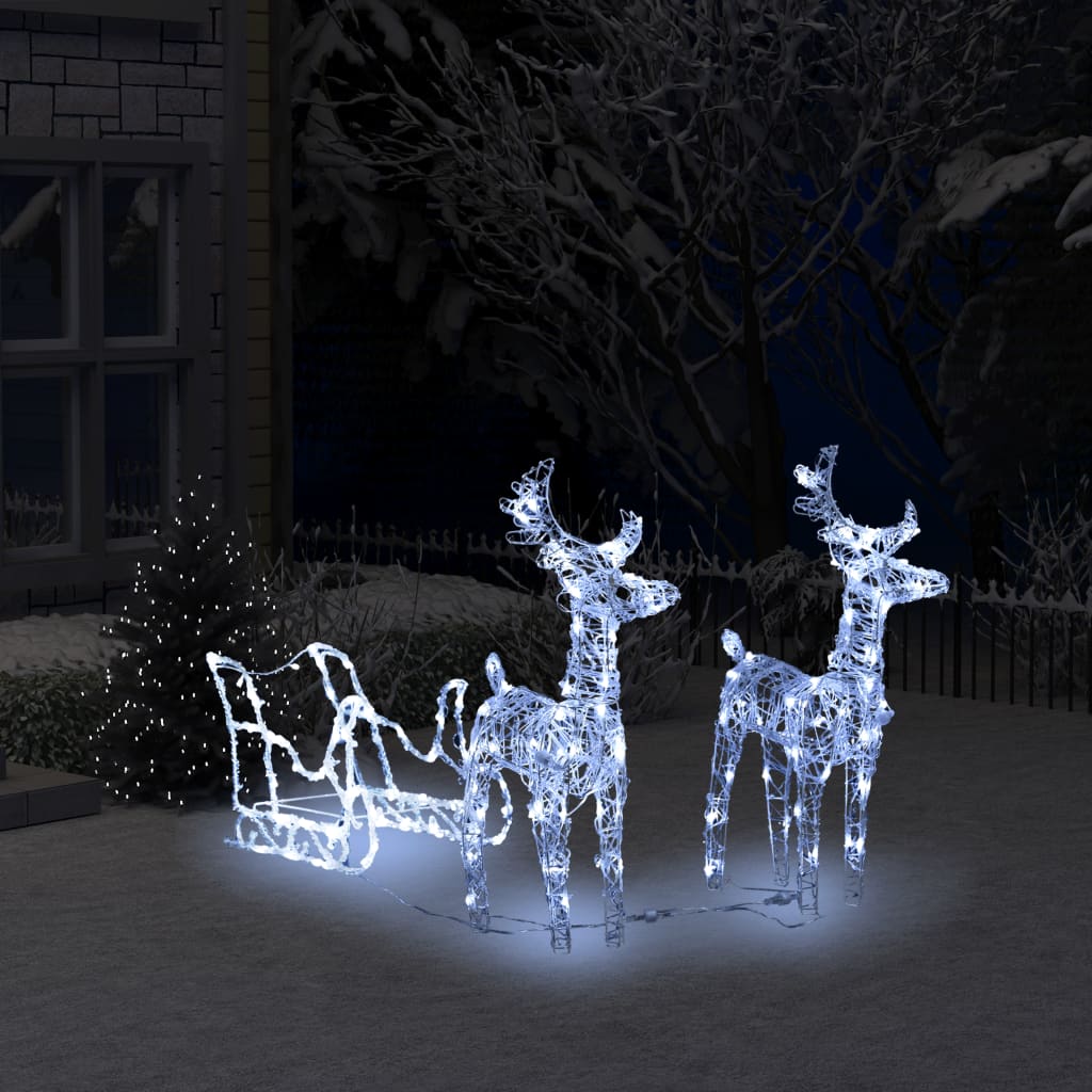 vidaXL Rentiere & Schlitten Weihnachtsdekoration 160 LEDs 130 cm Acryl