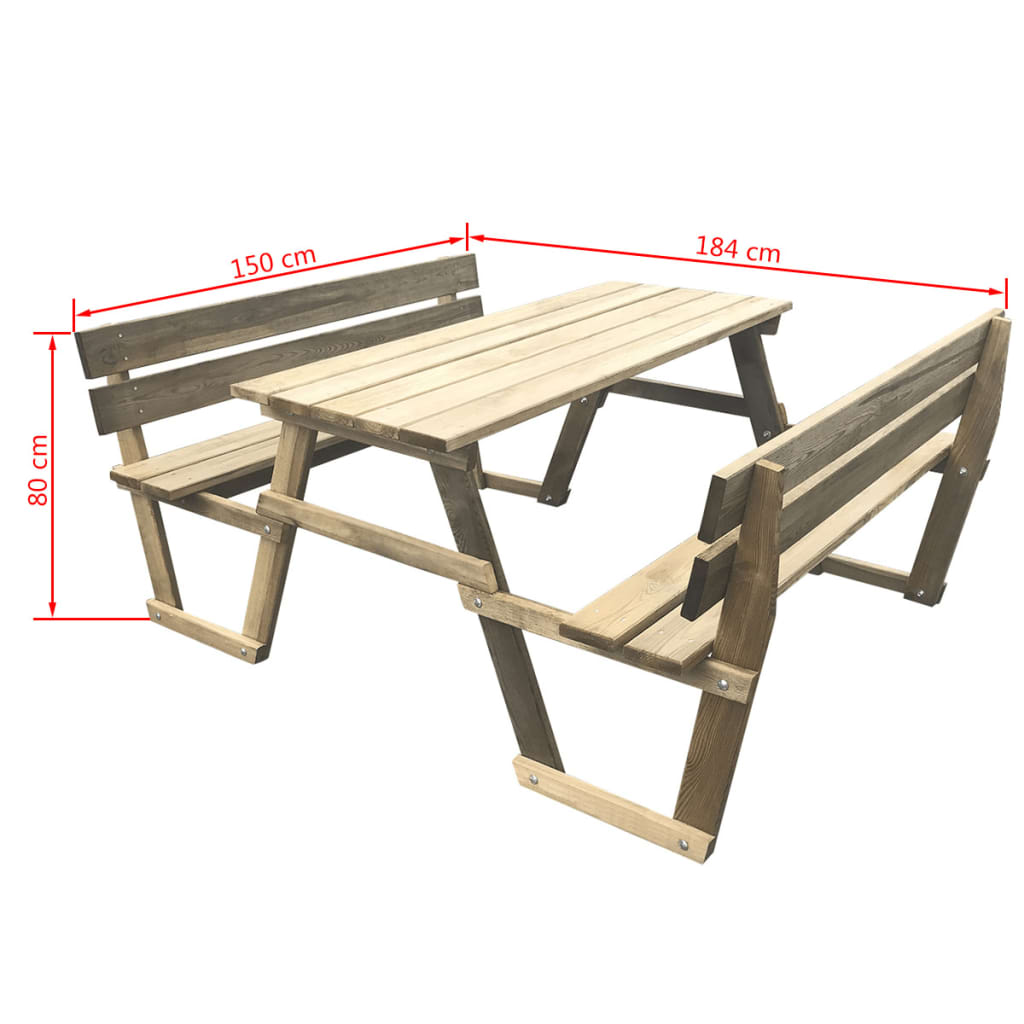 vidaXL Picknicktisch mit Bänken 150x184x80 cm Kiefernholz Imprägniert