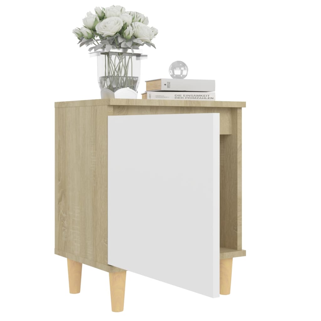 vidaXL Nachttisch mit Massivholz-Beinen Sonoma-Eiche Weiß 40x30x50cm