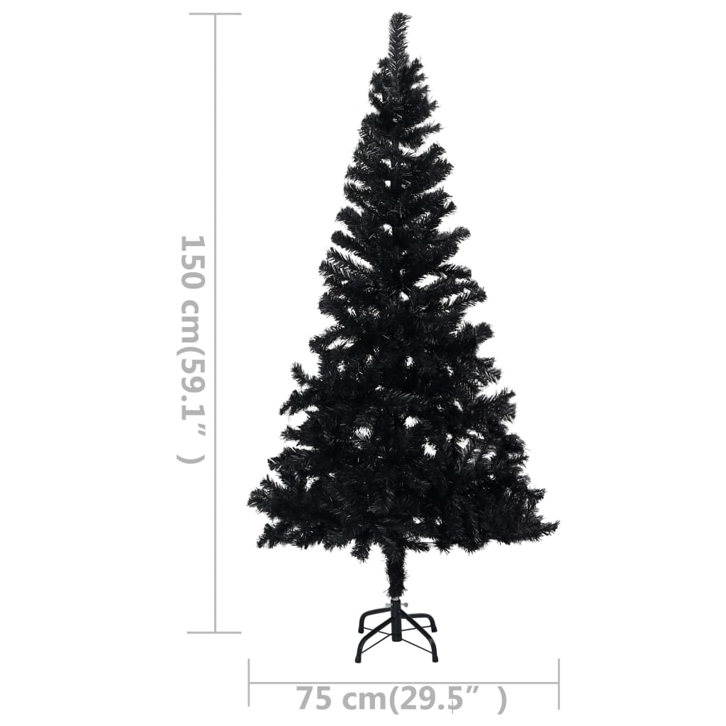 vidaXL Künstlicher Weihnachtsbaum Beleuchtung & Kugeln Schwarz 150 cm